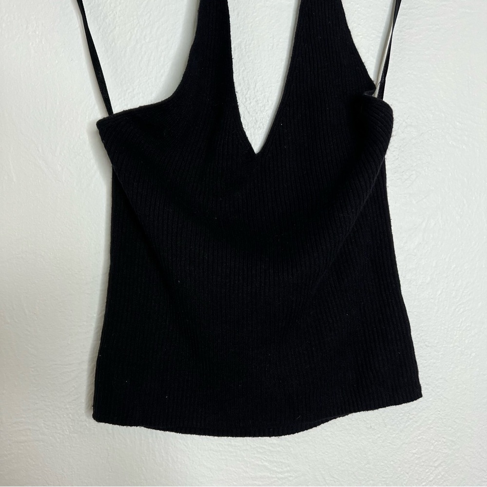 Vintage Ballinger Gold Black Silk Cashmere Blend Ribbed Y2K Halter Top Size L - Picture 4 of 9